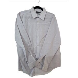 Calvin Klein Dress Shirt Mens 16.5 32/33 Slim Fit Purple Geometric Non-Iron L/S